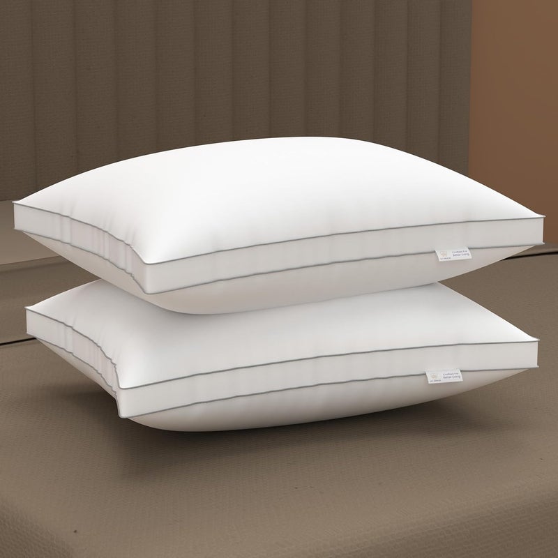 MY ARMOR Gusseted Hotel Pillows for Sleeping Down Alternative Hypoallergenic Bed Pillows Suitable for Side and Back Sleepers Soft and Supportive White Pack of 2 - Image 1