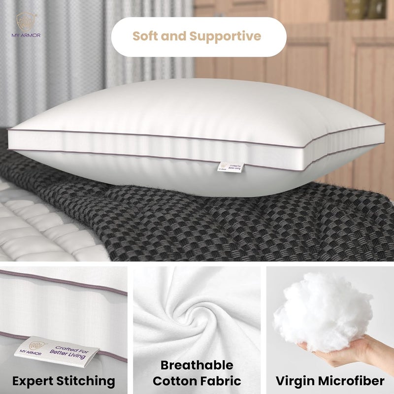 MY ARMOR Gusseted Hotel Pillows for Sleeping Down Alternative Hypoallergenic Bed Pillows Suitable for Side and Back Sleepers Soft and Supportive White Pack of 2 - Image 3