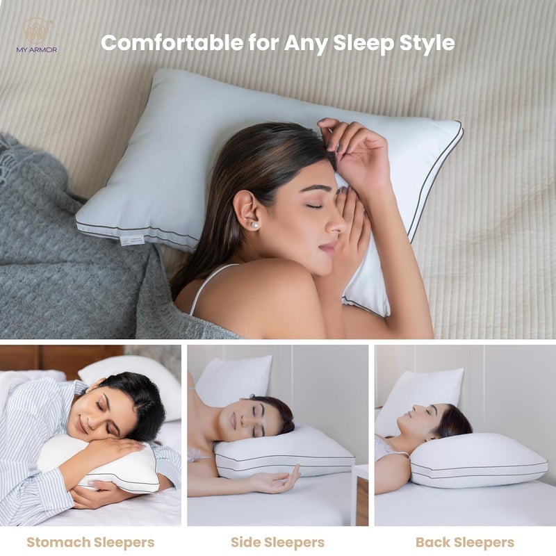 MY ARMOR Gusseted Hotel Pillows for Sleeping Down Alternative Hypoallergenic Bed Pillows Suitable for Side and Back Sleepers Soft and Supportive White Pack of 2 - Image 2