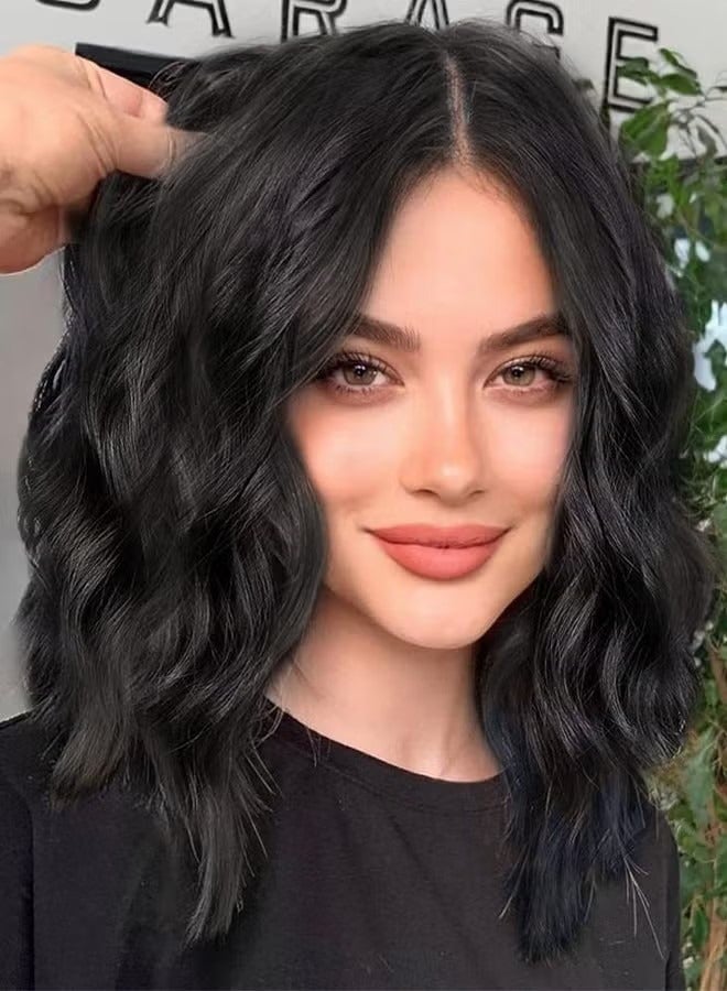 أوشن شعر مستعار السيدات أزياء شعر مستعار كامل ، موجة الشعر القصير شعر مستعار أسود التصميم الطبيعي شعر مستعار السيدات الطرف موجة تجعيد الشعر Cosplay فتاة الطرف أو الحياة اليومية ، أسود - Image 5