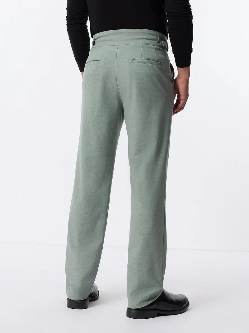 The Souled Store The Souled Store: Gurkha Pants Men and Boys Light Basil Green Solid Polyester Viscose Blend Straight Fit Adjustable Waist Pleated Front Trousers