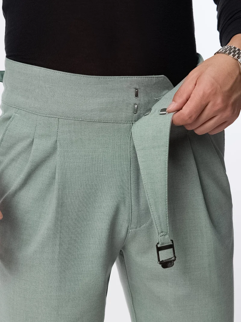 The Souled Store  The Souled Store: Gurkha Pants Men and Boys Light Basil Green Solid Polyester Viscose Blend Straight Fit Adjustable Waist Pleated Front Trousers  | Best Price UAE