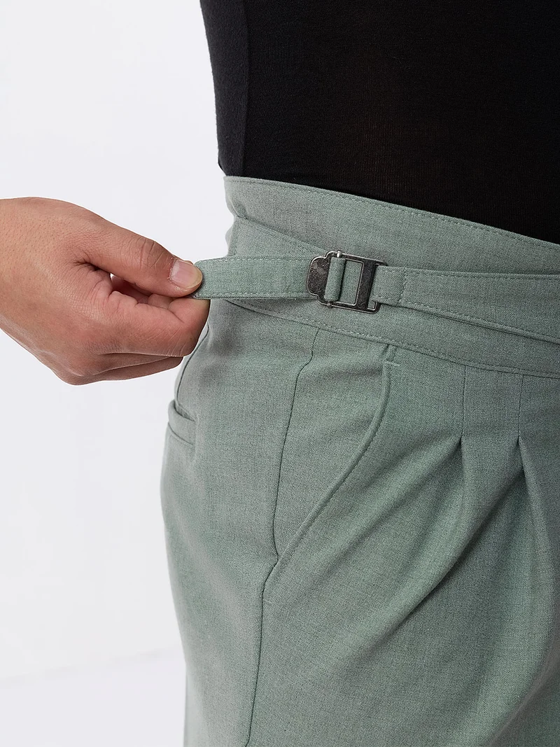 The Souled Store  The Souled Store: Gurkha Pants Men and Boys Light Basil Green Solid Polyester Viscose Blend Straight Fit Adjustable Waist Pleated Front Trousers  | Best Price UAE