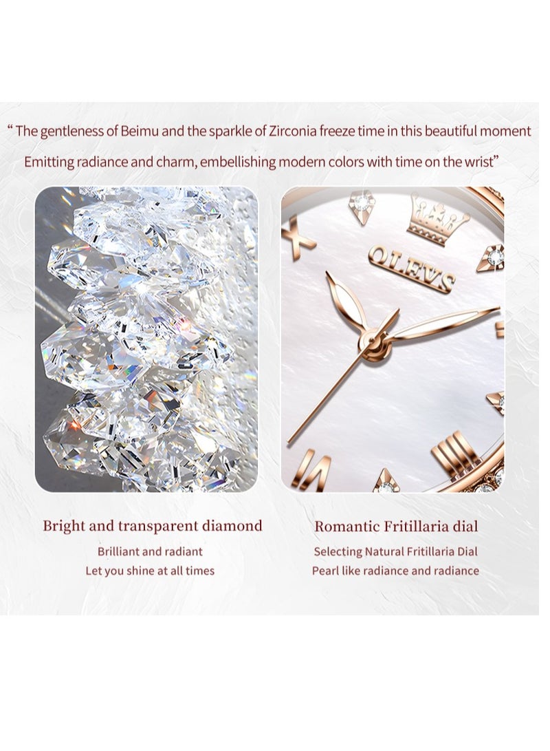 أوليفز ساعات OLEVS 9971 النسائية الأنيقة والعصرية ساعة يد أصلية مقاومة للماء بحزام عظم السمك وعقارب مضيئة وإطار من الماس - Image 4