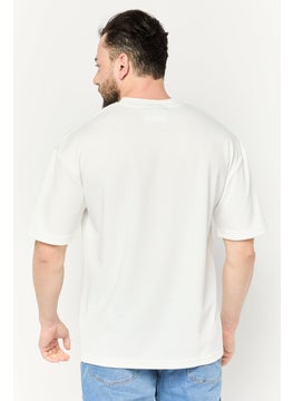 Algspar Men Crew Neck Short Sleeves Brand Logo T-Shirt, Off White  - Image 4