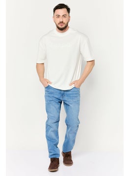 Algspar Men Crew Neck Short Sleeves Brand Logo T-Shirt, Off White  - Image 2