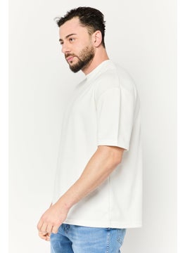 Algspar Men Crew Neck Short Sleeves Brand Logo T-Shirt, Off White  - Image 3