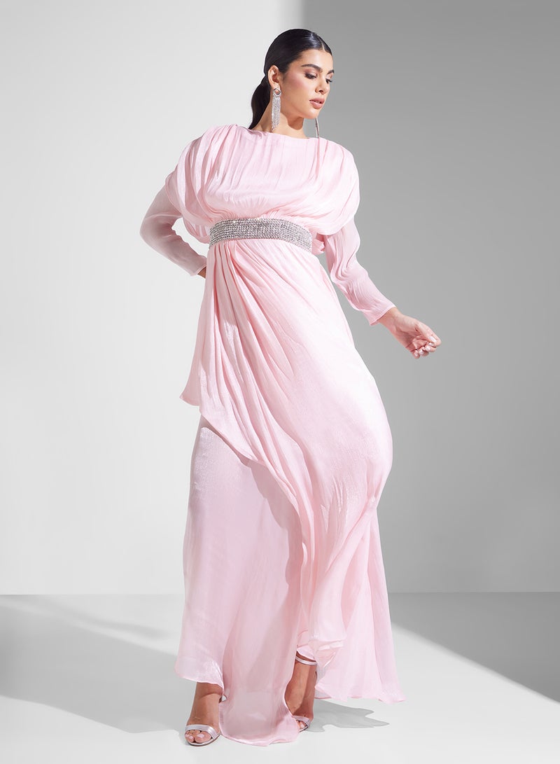 Namshi x Drapped Dress With Embellished Waist - Image 1