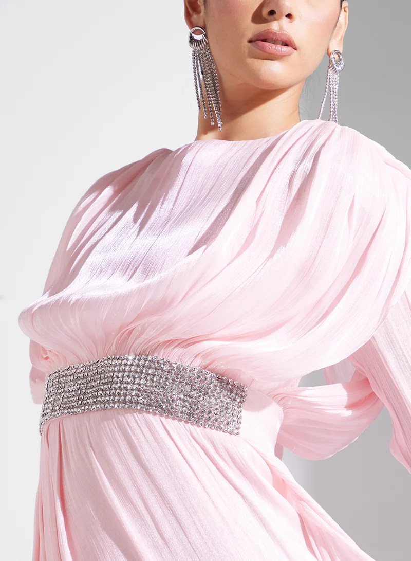 Namshi x Drapped Dress With Embellished Waist