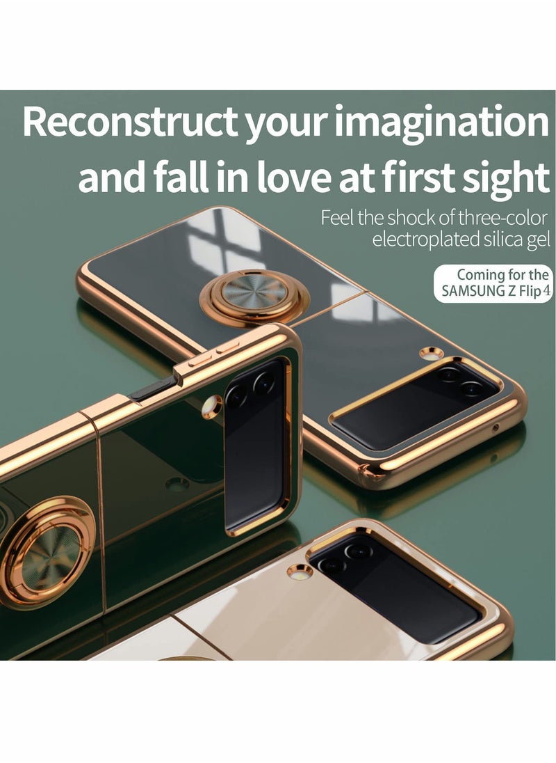 KASTWAVE - KASTWAVE Design for Samsung Galaxy Z Flip 4 5g Phone Case, Luxury Gold Electroplated Edge Case with Kickstand Ring Holder - Image 1