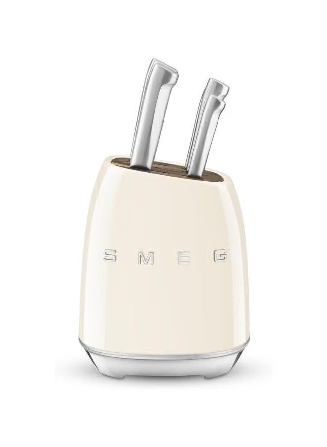 Smeg, KBSF02CR Knife Block, 6 Knives Included in Stainless Steel, Stainless Steel Block Body and Knife Slot, Acacia Wood, Cream - Image 2