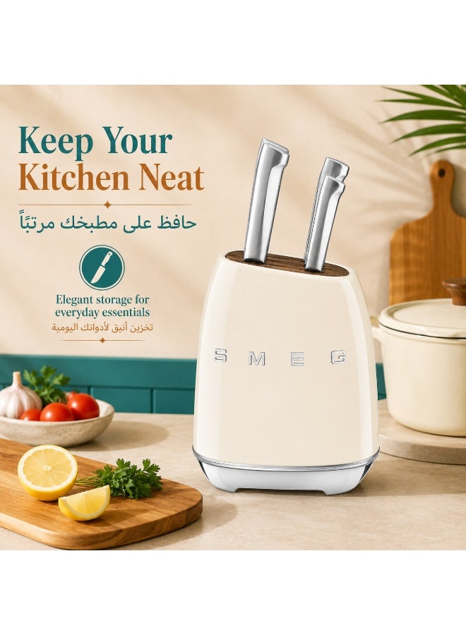 Smeg, KBSF02CR Knife Block, 6 Knives Included in Stainless Steel, Stainless Steel Block Body and Knife Slot, Acacia Wood, Cream - Image 4