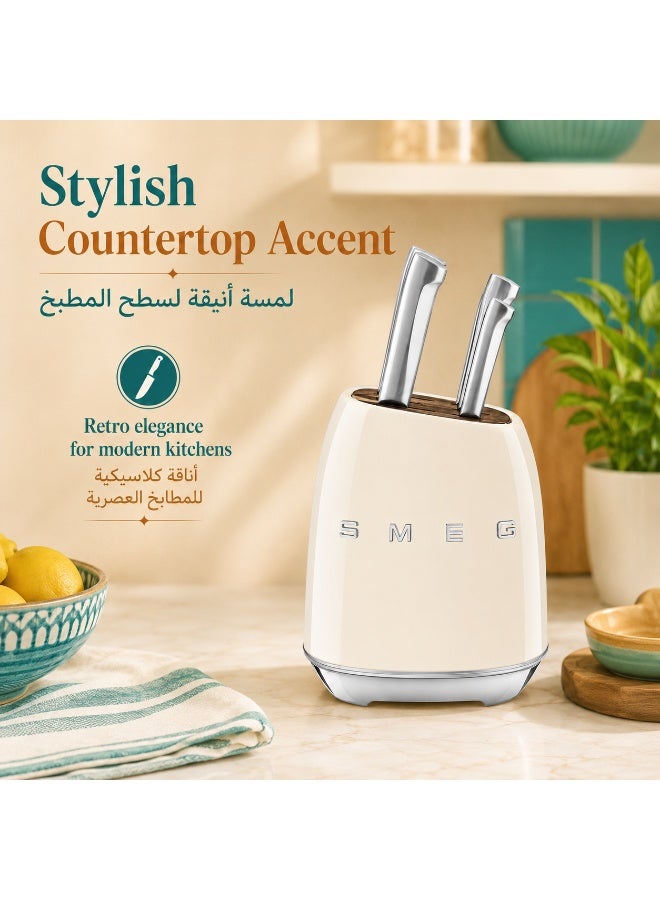 Smeg, KBSF02CR Knife Block, 6 Knives Included in Stainless Steel, Stainless Steel Block Body and Knife Slot, Acacia Wood, Cream - Image 2