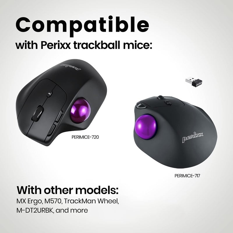 Perixx PERIPRO-303GP كرة تتبع بديلة 34 مم - كرة بنفسجية لامعة لـ Logitech M570، MX Ergo، PERIMICE-517/717 - تحكم سلس ودقيق لفأرات التتبع - Image 4