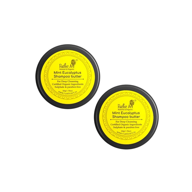 Rustic Art Organic Mint Eucalyptus Shampoo Butter Reduce hair fall makes hair soft Travel Friendly 50g Pack Of 2