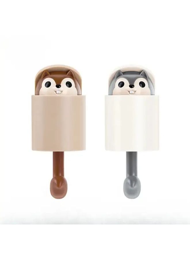 Gray Squirrel Hook 2pcs Wall Mounted Retractable Key Holder Cute Design Home Office - Image 3