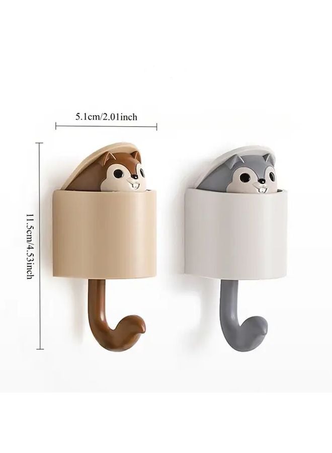 Gray Squirrel Hook 2pcs Wall Mounted Retractable Key Holder Cute Design Home Office - Image 4