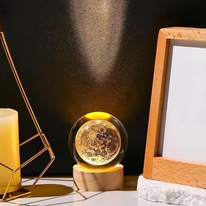 Rylan Moon Crystal Ball Night Light,2.4 Inch Glass Ball Night LED Lamp with Woodern Base,Decorations Gifts for Men,Women,Kids,Boys,Girls,Teens - Image 3