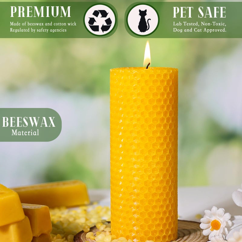 Uniteland 2pcs Natural Beeswax Pillar Candles, 2x5in Pure Honeycomb Beeswax Candles Bulk, Unscented Bees Wax Candle for Home,Prayer,Dripless Smokeless Organic 100% Pillar Candles - Image 2