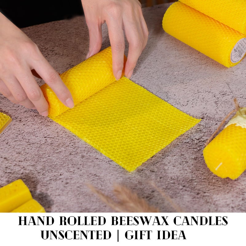 Uniteland 2pcs Natural Beeswax Pillar Candles, 2x5in Pure Honeycomb Beeswax Candles Bulk, Unscented Bees Wax Candle for Home,Prayer,Dripless Smokeless Organic 100% Pillar Candles - Image 3