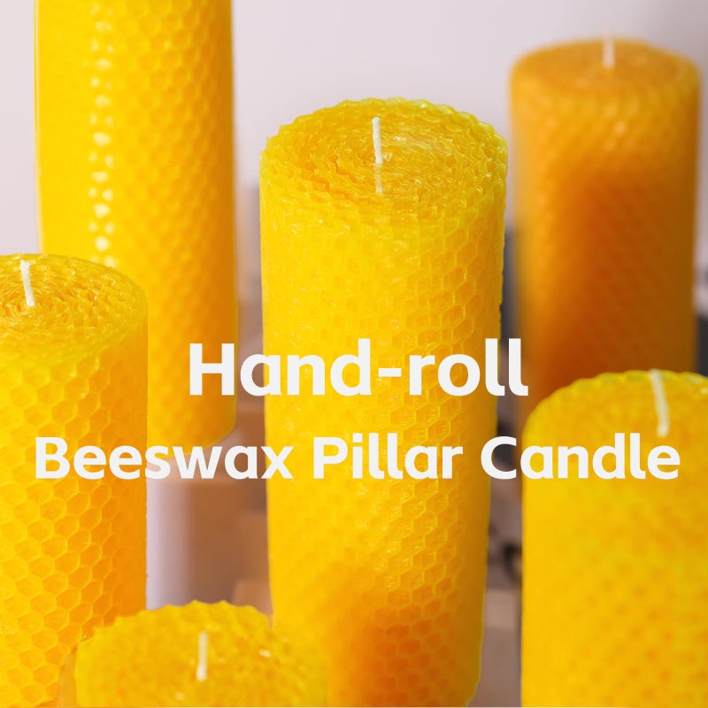 Uniteland 2pcs Natural Beeswax Pillar Candles, 2x5in Pure Honeycomb Beeswax Candles Bulk, Unscented Bees Wax Candle for Home,Prayer,Dripless Smokeless Organic 100% Pillar Candles - Image 5