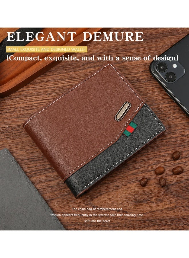 جيانغ بي أو محفظة رجالية قصيرة بتصميم عتيق - محفظة ثنائية الطي من جلد البولي يوريثان الناعم بتصميم مرقع مع فتحات متعددة للبطاقات، محفظة صغيرة متعددة الاستخدامات للاستخدام اليومي - Image 2