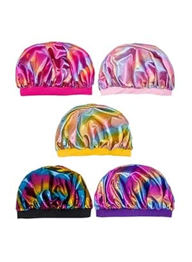 5Pcs Wide Elastic Hair Bonnet Shower Caps For Sleeping Bathing Chemotherapy Perm Random Colors - Image 1