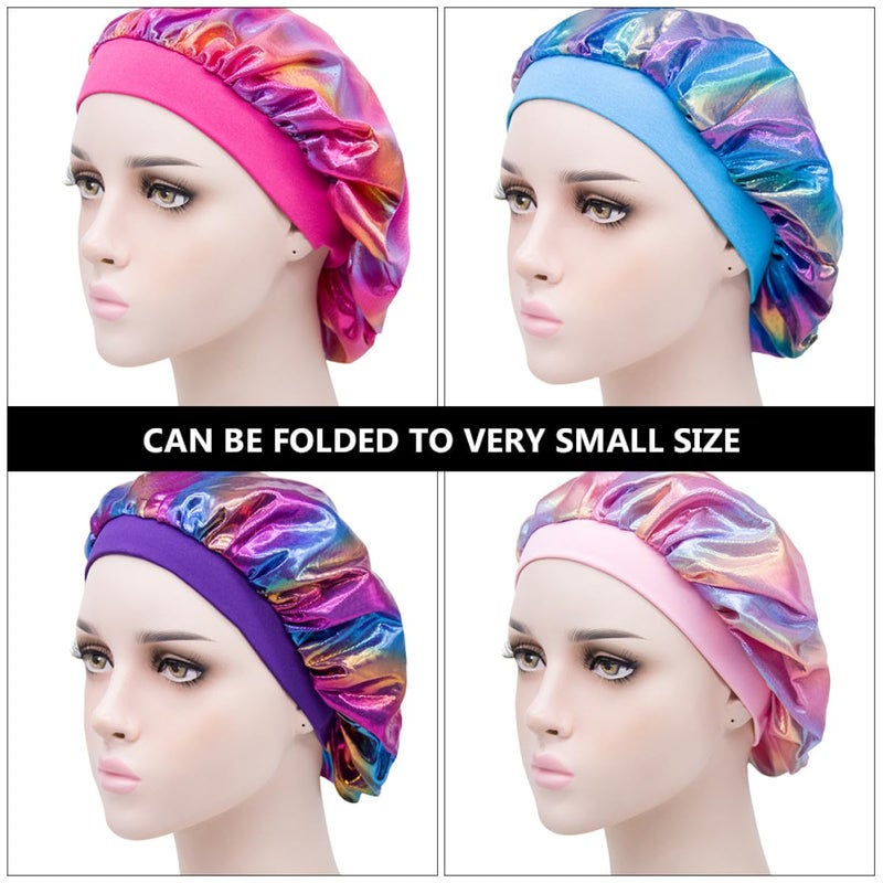 5Pcs Wide Elastic Hair Bonnet Shower Caps For Sleeping Bathing Chemotherapy Perm Random Colors - Image 4