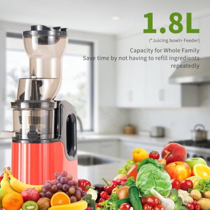 Cold Press Juicer, 500W Electric Masticating Juicer Machines with 3" Large Feed Chute for Whole Fruits and Vegetables, Upgraded High Juice Yield Juice Extractor Machine with 2 Cups, Easy to Clean - Image 2