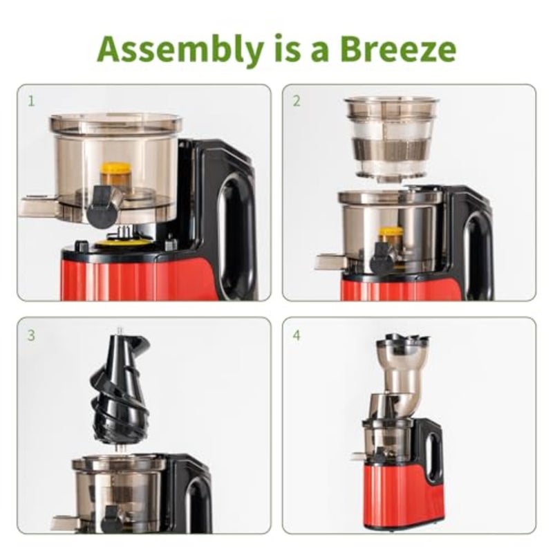 Cold Press Juicer, 500W Electric Masticating Juicer Machines with 3" Large Feed Chute for Whole Fruits and Vegetables, Upgraded High Juice Yield Juice Extractor Machine with 2 Cups, Easy to Clean - Image 4