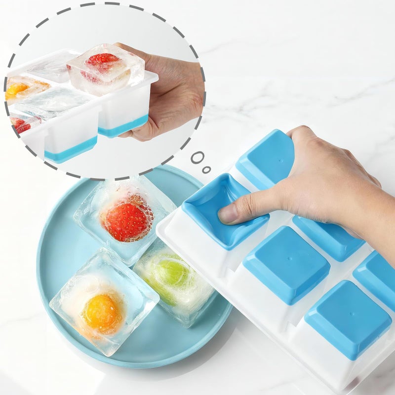 JRISBO Large Ice Cube Trays 2 Pack, Easy Release 2.4" Big Ice Cubes, Stackable Ice Trays for Freezer, Silicone Cocktail, Whiskey Ice Cubes Mold with Lid, Dishwasher Safe - BPA Free - Image 2