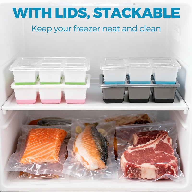 JRISBO Large Ice Cube Trays 2 Pack, Easy Release 2.4" Big Ice Cubes, Stackable Ice Trays for Freezer, Silicone Cocktail, Whiskey Ice Cubes Mold with Lid, Dishwasher Safe - BPA Free - Image 5