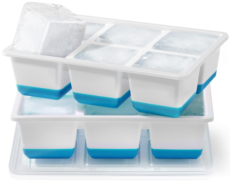 JRISBO Large Ice Cube Trays 2 Pack, Easy Release 2.4" Big Ice Cubes, Stackable Ice Trays for Freezer, Silicone Cocktail, Whiskey Ice Cubes Mold with Lid, Dishwasher Safe - BPA Free - Image 1