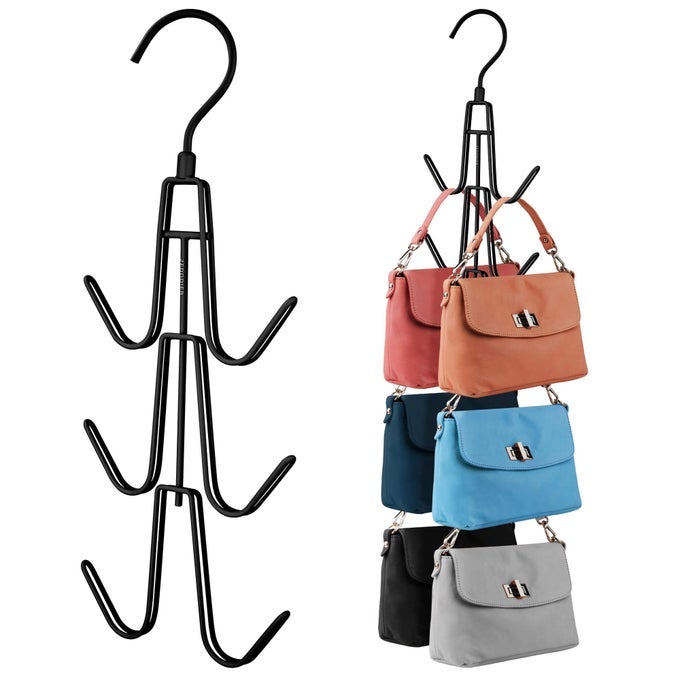 PURSE HANGER ORGANIZER FOR CLOSET HANGING BAG HOLDER KEEPING PURSES VISIBLE AND IN GOOD CONDITION METAL HANDBAG STORAGE HOOK BACKPACK RACK SPACE SAVING HANGER BLACK