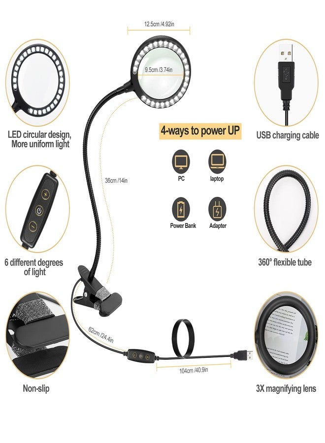 Raweao LED Magnifying Lamp with Clamp, Raweao 3X Lighted Magnifying Glass with Light for Reading, Seniors, Hobbies, Craft - Image 2