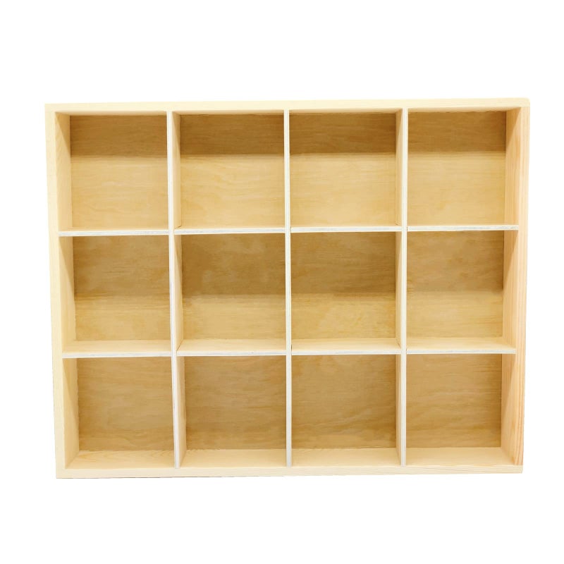 LONG TAO 1 Pcs 134x106x2 Wooden Storage Divider Box Showcase Display Box Organization Tray Display Holder Tabletop Drawer with 12 Compartments for Home Craft Office Kitchen Storage
