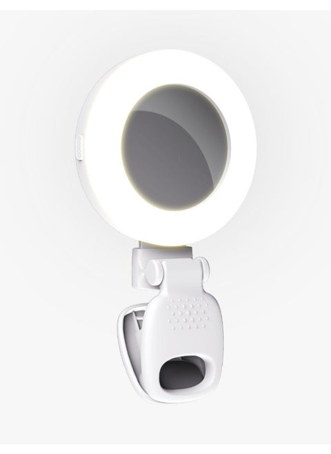 Lifestyle Clip-On Mirror Fill Light / Customizable Light Modes / Mini Mirror with Ring Light/ Travel Mirror / Compact Size / Suitable for Mobile / Portable Mirror with Light - White