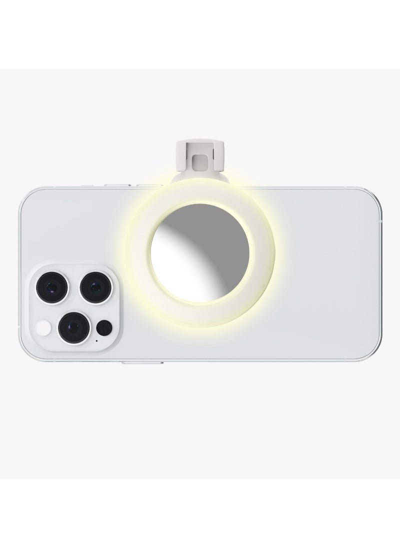 porodo - Lifestyle Clip-On Mirror Fill Light / Customizable Light Modes / Mini Mirror with Ring Light/ Travel Mirror / Compact Size / Suitable for Mobile / Portable Mirror with Light - White - Image 1