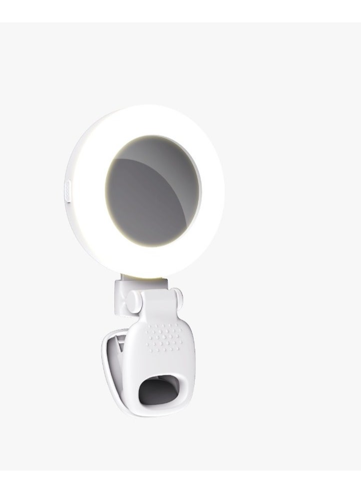 porodo - Lifestyle Clip-On Mirror Fill Light / Customizable Light Modes / Mini Mirror with Ring Light/ Travel Mirror / Compact Size / Suitable for Mobile / Portable Mirror with Light - White - Image 1