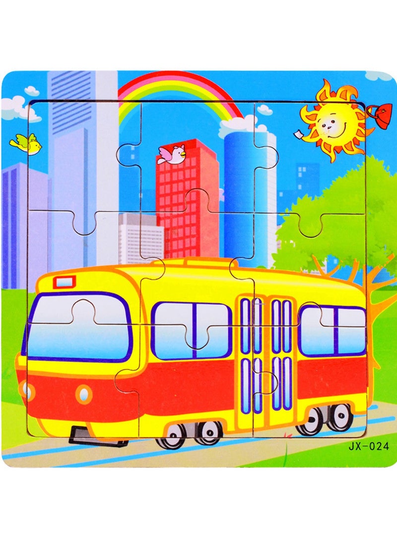 Children's Educational Wooden Cartoon Bus Series Jigsaw Puzzles Suitable Boys and Girls Gift Bag Pack - Image 1