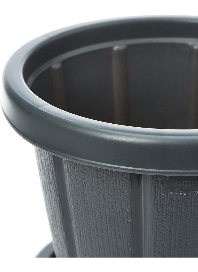 Cosmoplast Cosmoplast Woodgrain Pot With Tray 14 Inches Grey  - Image 3