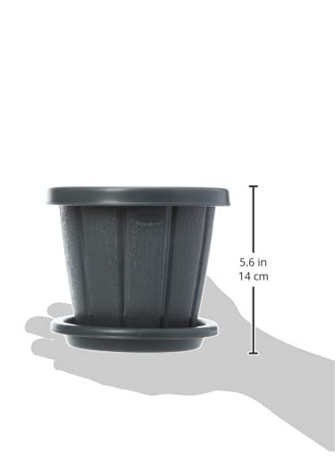 Cosmoplast Cosmoplast Woodgrain Pot With Tray 14 Inches Grey  - Image 4