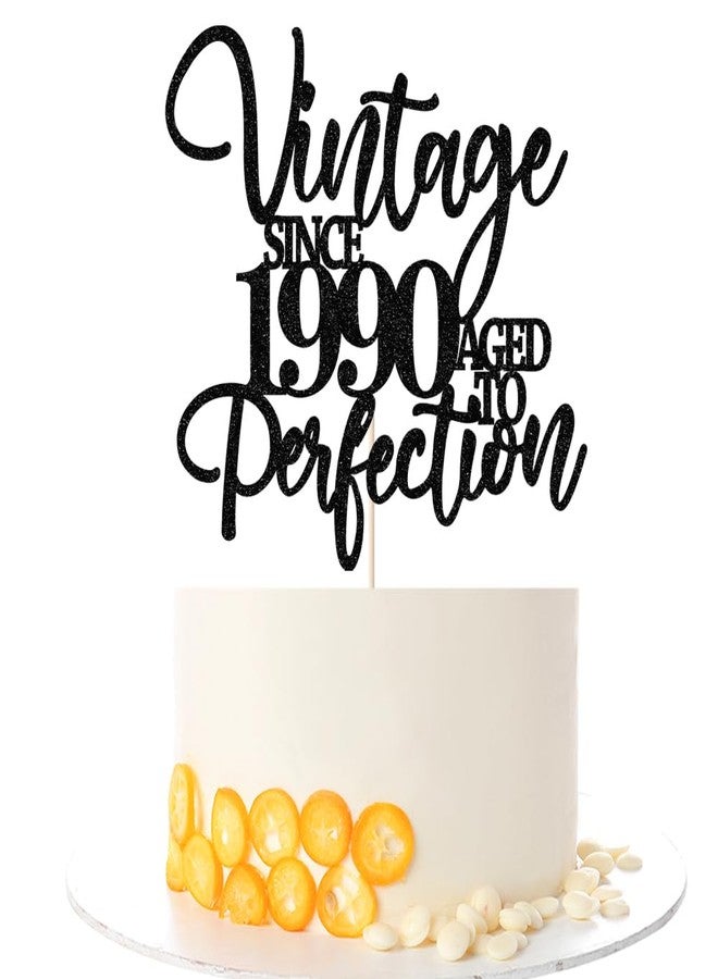 Kaoenla Glitter Vintage Since 1990 Cake Topper, Black Sparkle Aged to Perfection 36th Birthday & Anniversary Party Cake Decoration - Image 3