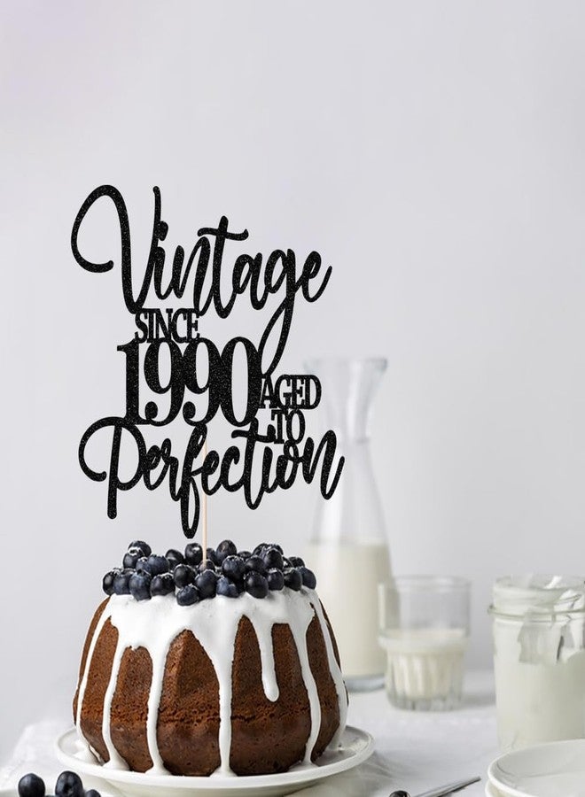 Kaoenla Glitter Vintage Since 1990 Cake Topper, Black Sparkle Aged to Perfection 36th Birthday & Anniversary Party Cake Decoration - Image 5