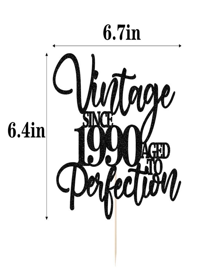 Kaoenla Glitter Vintage Since 1990 Cake Topper, Black Sparkle Aged to Perfection 36th Birthday & Anniversary Party Cake Decoration - Image 2