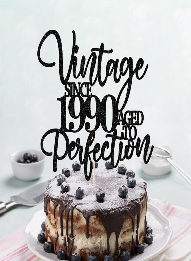 Kaoenla Glitter Vintage Since 1990 Cake Topper, Black Sparkle Aged to Perfection 36th Birthday & Anniversary Party Cake Decoration - Image 4