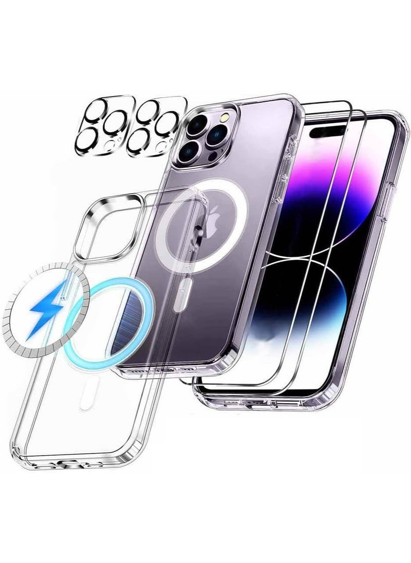 DUSALA 5-in-1 Clear Case for iPhone 15 Pro Max 6.7-Inch Includes 2 Pack Tempered Glass Screen Protectors, 2 Pack Camera Lens Protectors, Magnetic Case - Image 1