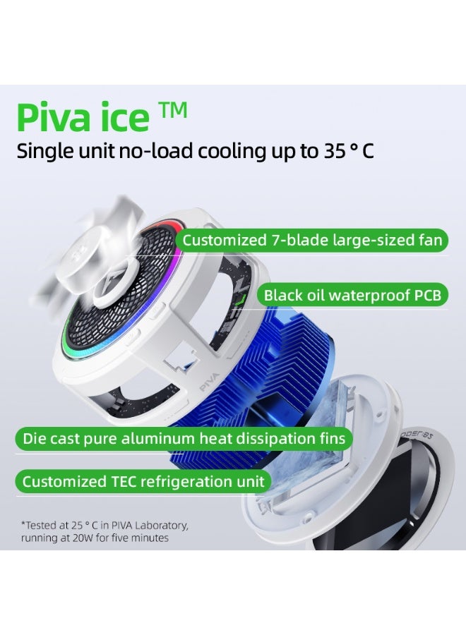 piva PIVA B2 Mobile Cooling Fan with RGB Lighting Attractive lighting enhances the gaming or streaming atmosphere and gives a modern look Powerful motor supports fast cooling up to 20 watts to keep your mobile temperature low no matter the usage conditions Light weight and compact design Quiet operation Color: White - Image 4