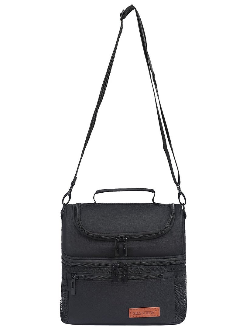 سكاي فيو حقيبة غداء SKY VIEW مزدوجة المقصورة مع حزام كتف للرجال والنساء معزولة ومضادة للتسرب وحقيبة تبريد للنزهات - أسود/25 * 15.5 * 24 سم - Image 3