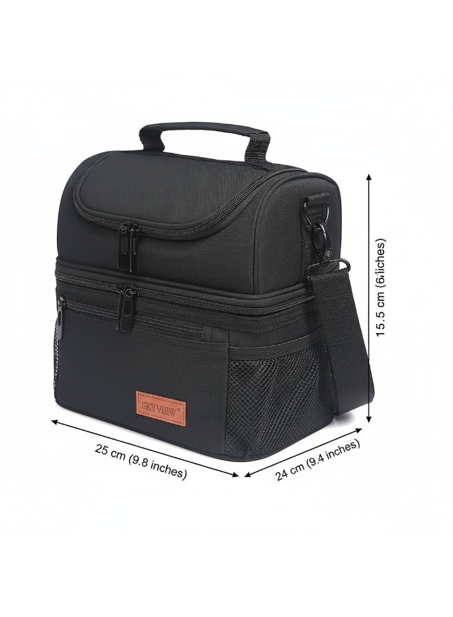 سكاي فيو حقيبة غداء SKY VIEW مزدوجة المقصورة مع حزام كتف للرجال والنساء معزولة ومضادة للتسرب وحقيبة تبريد للنزهات - أسود/25 * 15.5 * 24 سم - Image 2